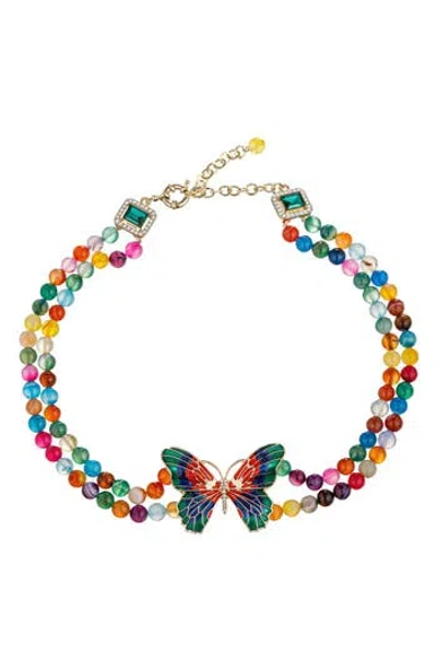 Eye Candy Los Angeles Monarch Butterfly Beaded Necklace In Rainbow