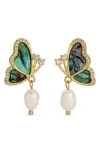 Eye Candy Los Angeles Monarch Butterfly Cubic Zirconia Drop Earrings In Gold Multi