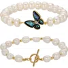 Eye Candy Los Angeles Mort Bleu Set Of 2 Butterfly & Imitation Pearl Bracelets In Gold