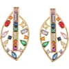 Eye Candy Los Angeles Multicolor Cubic Zirconia Leaf Drop Earrings In Gold