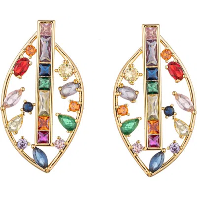 Eye Candy Los Angeles Multicolor Cubic Zirconia Leaf Drop Earrings In Gold