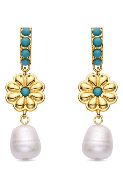 Eye Candy Los Angeles Myla Crystal & Imitation Pearl Drop Huggie Hoop Earrings In Multi