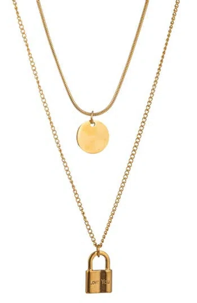 Eye Candy Los Angeles Naomi Lock Pendant Layered Necklace In Gold