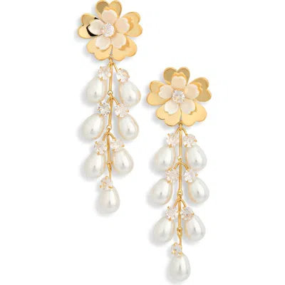 Eye Candy Los Angeles Nicole Flower Faux Pearl Drop Earrings In Gold