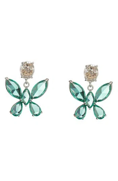 Eye Candy Los Angeles Nora Cz Butterfly Drop Earrings In Green