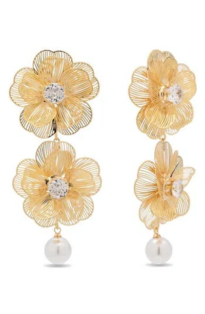 Eye Candy Los Angeles Norah Flower Statement Earrings In Gold