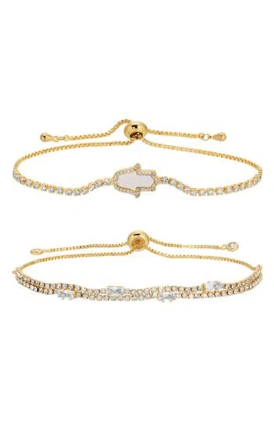 Eye Candy Los Angeles Nova Set Of 2 Cubic Zirconia Slider Bracelets In Gold