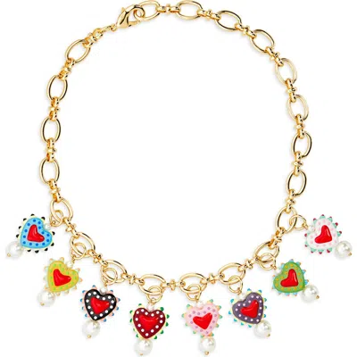 Eye Candy Los Angeles Nyla Crystal Heart Charm Collar Necklace In Gold