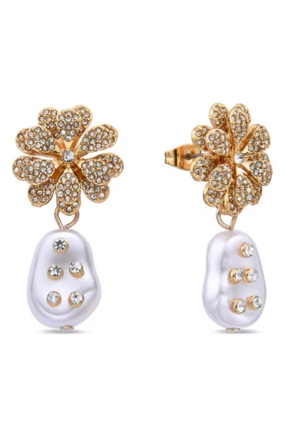 Eye Candy Los Angeles Oceane Cz & Imitation Pearl Drop Earrings In Gold