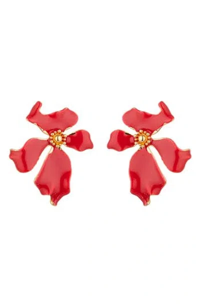 Eye Candy Los Angeles Olivia Enamel Flower Earrings In Red
