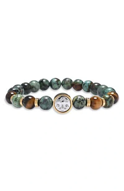 Eye Candy Los Angeles Owen Agate & Tiger's-eye Beaded Bracelet In Green