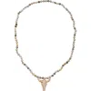 Eye Candy Los Angeles Owven Amazonite Bull Pendant Necklace In Gold