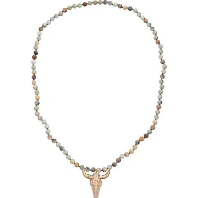 Eye Candy Los Angeles Owven Amazonite Bull Pendant Necklace In Green