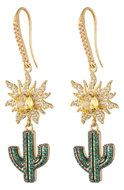 Eye Candy Los Angeles Palm Springs Sun & Cactus Drop Earrings In Gold