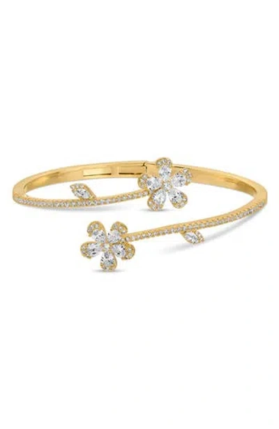 Eye Candy Los Angeles Patricia Cubic Zirconia Flower Cuff Bracelet In Gold