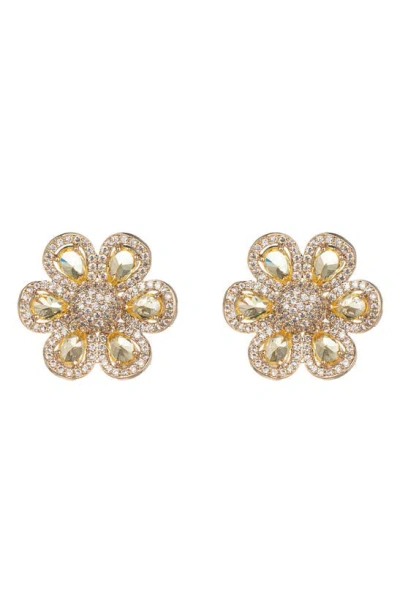 Eye Candy Los Angeles Pavé Cubic Zirconia Floral Stud Earrings In Gold