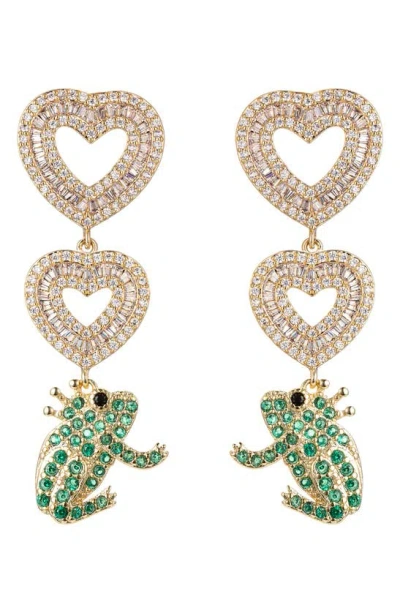 Eye Candy Los Angeles Pavé Cubic Zirconia Heart & Frog Prince Drop Earrings In Gold