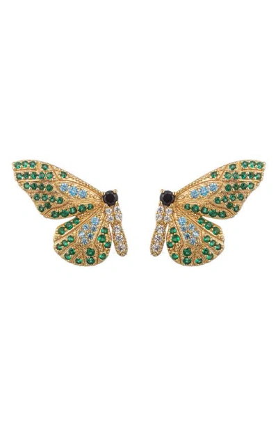Eye Candy Los Angeles Pave Cz Split Monarch Butterfly Drop Earrings In Green