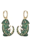 Eye Candy Los Angeles Pavé Gecko Drop Earrings In Green