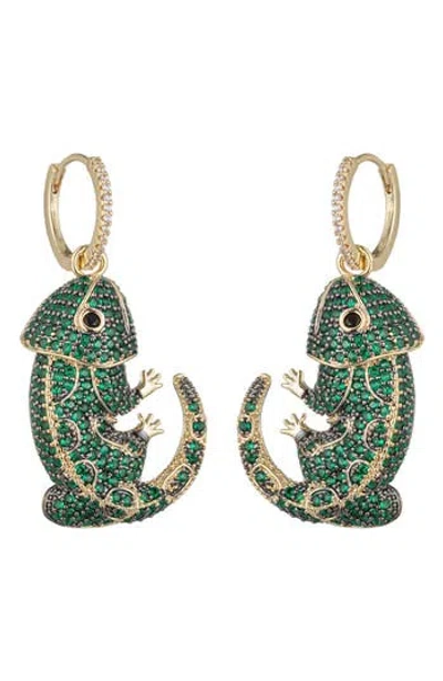 Eye Candy Los Angeles Pavé Gecko Drop Earrings In Green