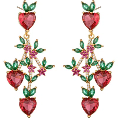 Eye Candy Los Angeles Peach 18k Gold Plated Cubic Zirconia Drop Earrings In Red