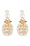 Eye Candy Los Angeles Pineapple Crystal & Imitation Pearl Drop Earrings In Gold