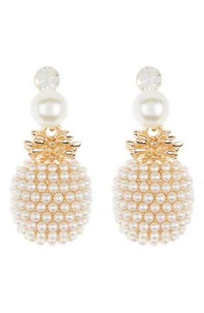 Eye Candy Los Angeles Pineapple Crystal & Imitation Pearl Drop Earrings In Gold