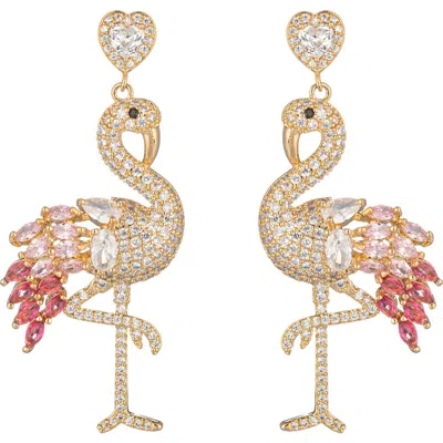 Eye Candy Los Angeles Pink Flamingo Cubic Zirconia Drop Earrings In Gold