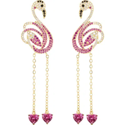 Eye Candy Los Angeles Pink Flamingo Drop Earrings In Gold