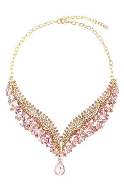 Eye Candy Los Angeles Pink Mermaid Crystal Statement Necklace In Gold/pink
