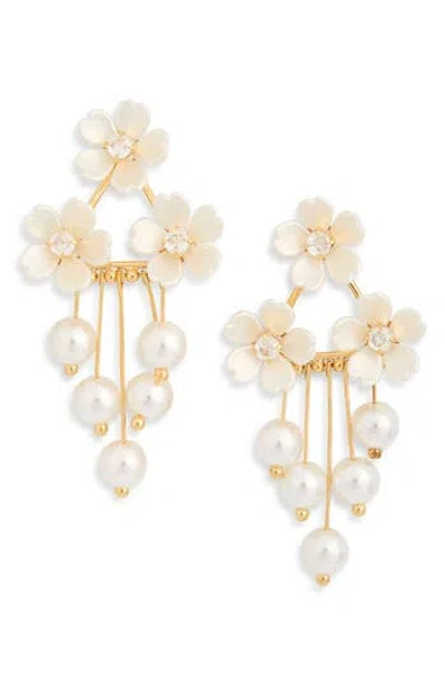 Eye Candy Los Angeles Regina Faux Pearl Flower Statement Earrings In Gold