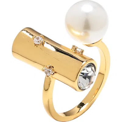 Eye Candy Los Angeles Rona Faux Pearl & Crystal Statement Ring In Gold