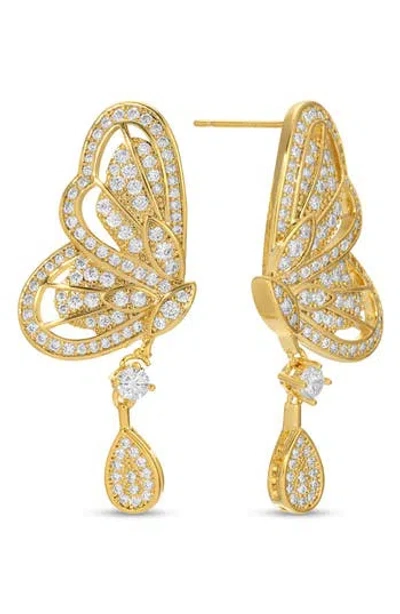 Eye Candy Los Angeles Rose Cubic Zirconia Butterfly Drop Earrings In Gold