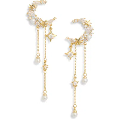 Eye Candy Los Angeles Rumi Cz Moon Drop Earrings In Gold