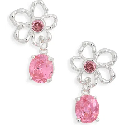 Eye Candy Los Angeles Salma Cz Flower Drop Earrings In Silver