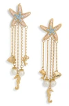 Eye Candy Los Angeles Samara Cubic Zirconia Starfish & Faux Pearl Drop Earrings In Gold