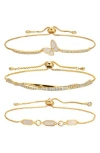 Eye Candy Los Angeles Sandy Set Of 3 Cubic Zirconia Slider Bracelets In Gold