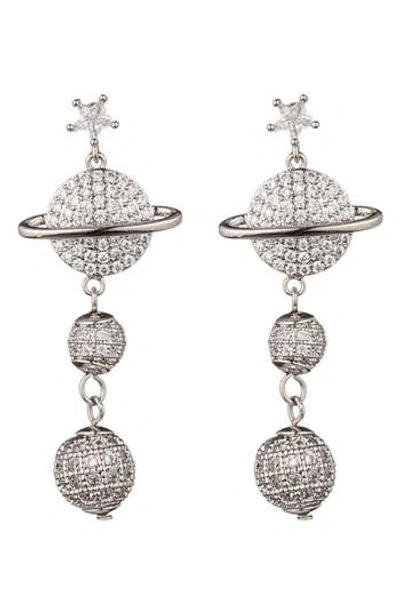Eye Candy Los Angeles Saturn Cubic Zirconia Drop Earrings In Silver