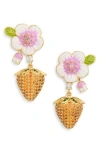 Eye Candy Los Angeles Selene Cubic Zirconia Flower & Strawberry Drop Earrings In Gold