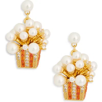 Eye Candy Los Angeles Selene Faux Pearl & Cubic Zirconia Popcorn Drop Earrings In Gold
