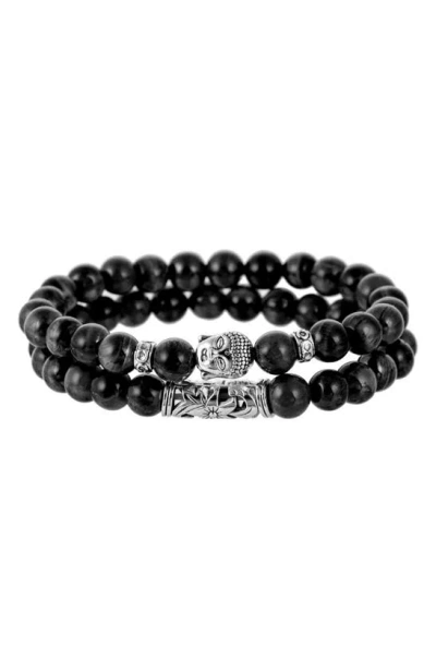 Eye Candy Los Angeles Set Of 2 Buddha Beaded Bracelets In Black