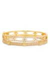 Eye Candy Los Angeles Set Of 2 Dahlia Cubic Zirconia Cuff Bracelets In Gold