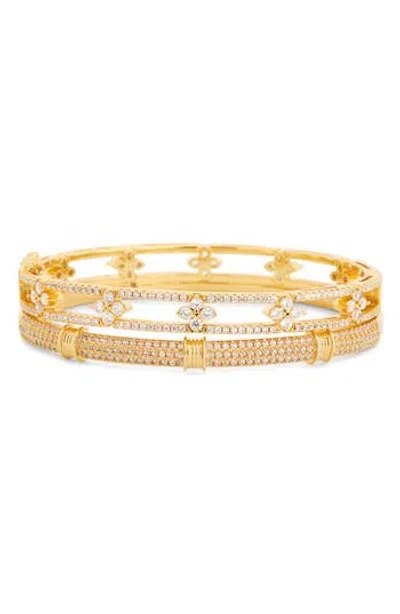Eye Candy Los Angeles Set Of 2 Dahlia Cubic Zirconia Cuff Bracelets In Gold
