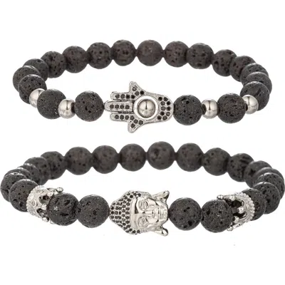 Eye Candy Los Angeles Set Of 2 Ethan Hamsa Hand Buddha Head Bracelets In Black