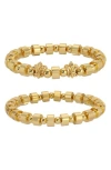 Eye Candy Los Angeles Set Of 2 Fleur Beaded Stretch Bracelets In Gold