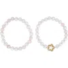 Eye Candy Los Angeles Set Of 2 Fleur Rose Quartz Stretch Beaded Bracelets In White
