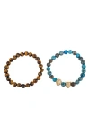 Eye Candy Los Angeles Set Of 2 Lion Leopard Agate Stretch Bracelets In Gold