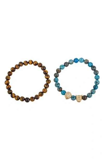 Eye Candy Los Angeles Set Of 2 Lion Leopard Agate Stretch Bracelets In Multi