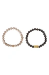 Eye Candy Los Angeles Set Of 2 Shawn Agate Beaded Bracelets In Gold