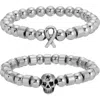 Eye Candy Los Angeles Set Of 2 Skully Beaded Stretch Bracelets In Silver